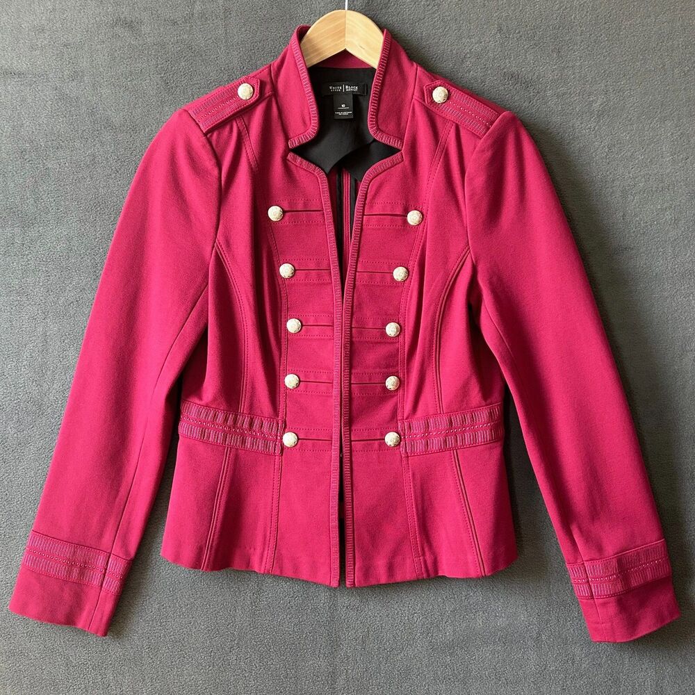 Red Military Jacket Womens 10 Structured Peplum Button White House Black Market - Picture 3 of 13